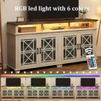 Acekool Mobile TV Rustico per TV da 70 Pollici, Mobile Porta TV Moderno con Ante in Vetro e Spazio Contenitore, Mobile per Console Multimediale per Soggiorno, Bianco