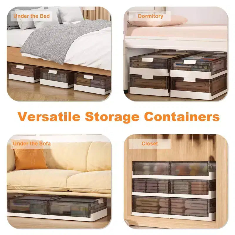 Set di 2 Contenitori Sottoletto con Coperchio, Scatole Trasparenti in Plastica con Chiusure a Clip, Organizer Impilabili per Vestiti, Scarpe, Asciugamani