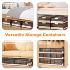 Set di 2 Contenitori Sottoletto con Coperchio, Scatole Trasparenti in Plastica con Chiusure a Clip, Organizer Impilabili per Vestiti, Scarpe, Asciugamani