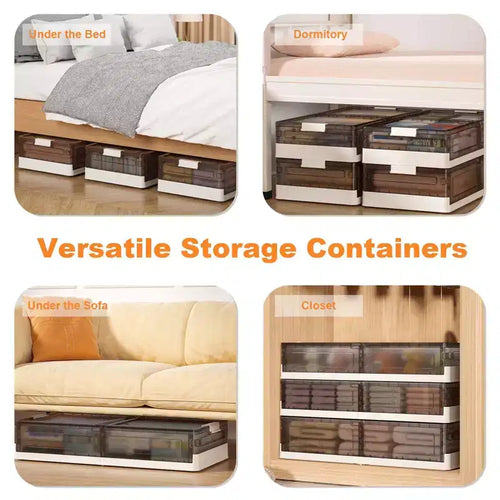 Set di 2 Contenitori Sottoletto con Coperchio, Scatole Trasparenti in Plastica con Chiusure a Clip, Organizer Impilabili per Vestiti, Scarpe, Asciugamani