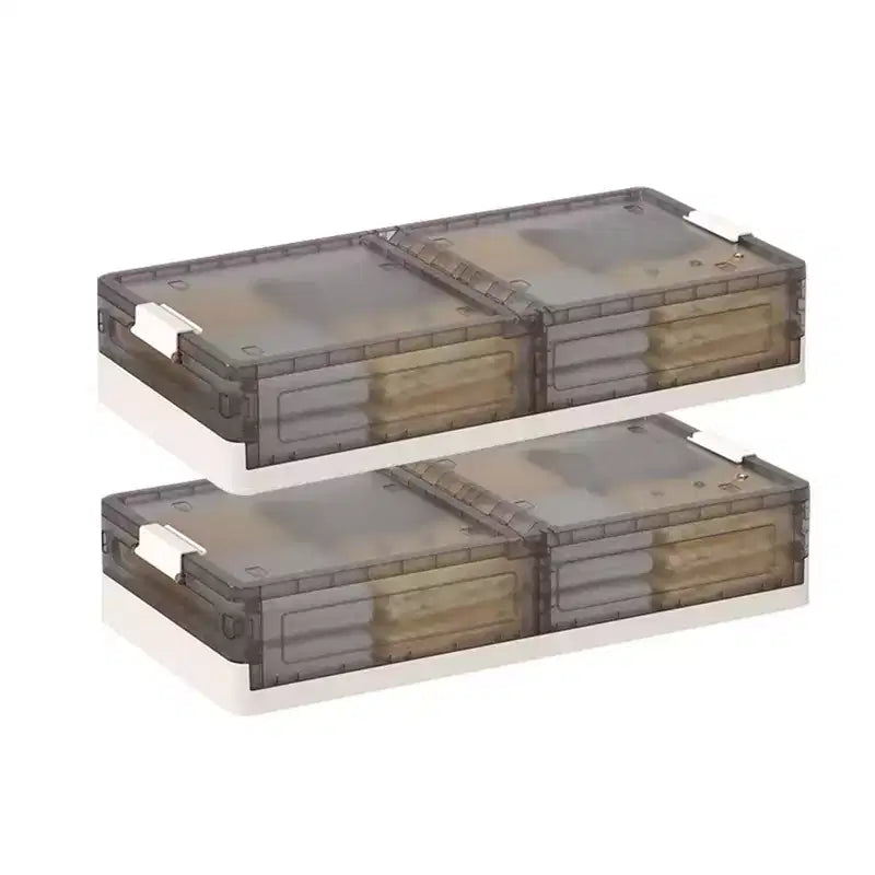 Set di 2 Contenitori Sottoletto con Coperchio, Scatole Trasparenti in Plastica con Chiusure a Clip, Organizer Impilabili per Vestiti, Scarpe, Asciugamani