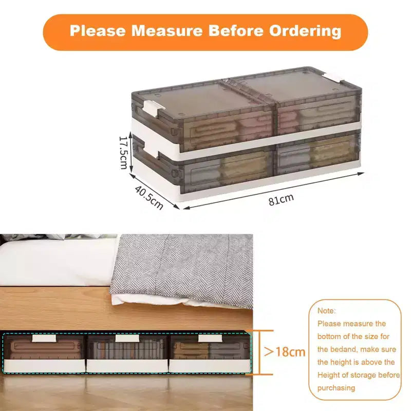Set di 2 Contenitori Sottoletto con Coperchio, Scatole Trasparenti in Plastica con Chiusure a Clip, Organizer Impilabili per Vestiti, Scarpe, Asciugamani
