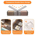Set di 2 Contenitori Sottoletto con Coperchio, Scatole Trasparenti in Plastica con Chiusure a Clip, Organizer Impilabili per Vestiti, Scarpe, Asciugamani