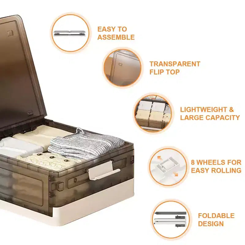 Set di 2 Contenitori Sottoletto con Coperchio, Scatole Trasparenti in Plastica con Chiusure a Clip, Organizer Impilabili per Vestiti, Scarpe, Asciugamani