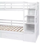 Letto a castello singolo su singolo con scivolo e scrivania per bambini, Struttura letto a castello in legno con scala portaoggetti e cassetti e ripiani
