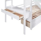 Letto a castello singolo su singolo con scivolo e scrivania per bambini, Struttura letto a castello in legno con scala portaoggetti e cassetti e ripiani