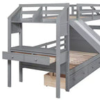Letto a castello singolo su singolo con scivolo e scrivania per bambini, Struttura letto a castello in legno con scala portaoggetti e cassetti e ripiani