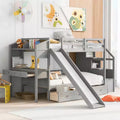 Twin over Twin Bunk Bed with Slide and Desk for Kids, Wood Twin Bunk Bed Frame with Storage Staircase and Drawers & Shelves