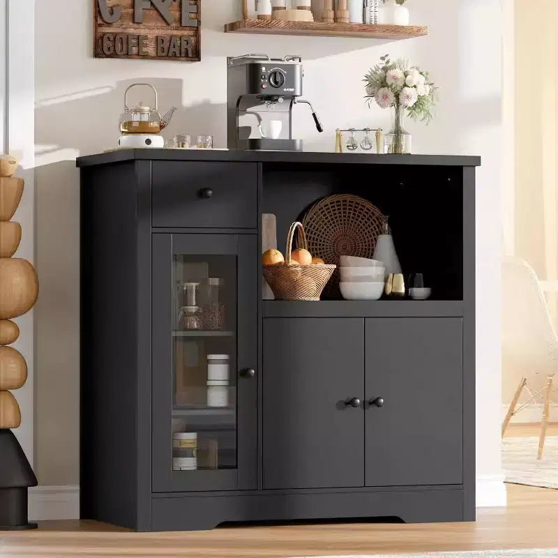 Pensili da cucina a microonde GustoWave con contenitore, con 3 ante, 1 cassetto e ripiani regolabili, mobiletto per dispensa
