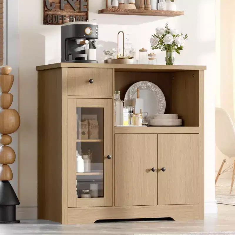 Pensili da cucina a microonde GustoWave con contenitore, con 3 ante, 1 cassetto e ripiani regolabili, mobiletto per dispensa