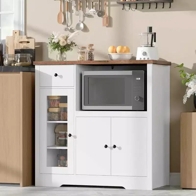 Pensili da cucina a microonde GustoWave con contenitore, con 3 ante, 1 cassetto e ripiani regolabili, mobiletto per dispensa
