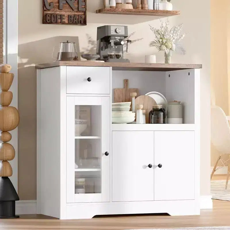 Pensili da cucina a microonde GustoWave con contenitore, con 3 ante, 1 cassetto e ripiani regolabili, mobiletto per dispensa