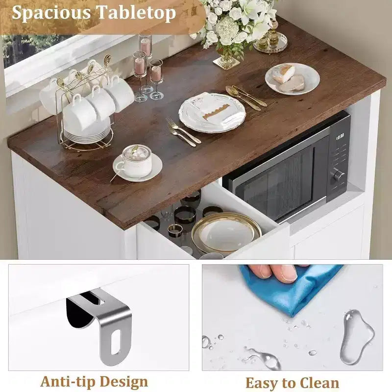 Pensili da cucina a microonde GustoWave con contenitore, con 3 ante, 1 cassetto e ripiani regolabili, mobiletto per dispensa