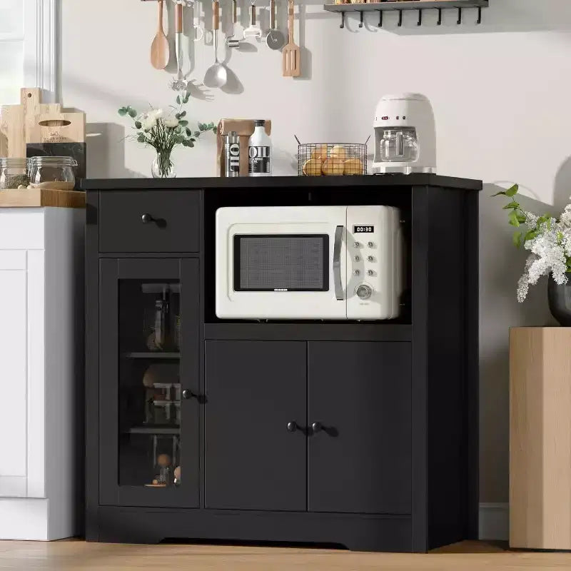 Pensili da cucina a microonde GustoWave con contenitore, con 3 ante, 1 cassetto e ripiani regolabili, mobiletto per dispensa