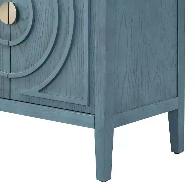 Hostack Buffet Credenza con Ante Scanalate Circolari e Maniglie Rotonde per Sala da Pranzo e Soggiorno, Blu Antico