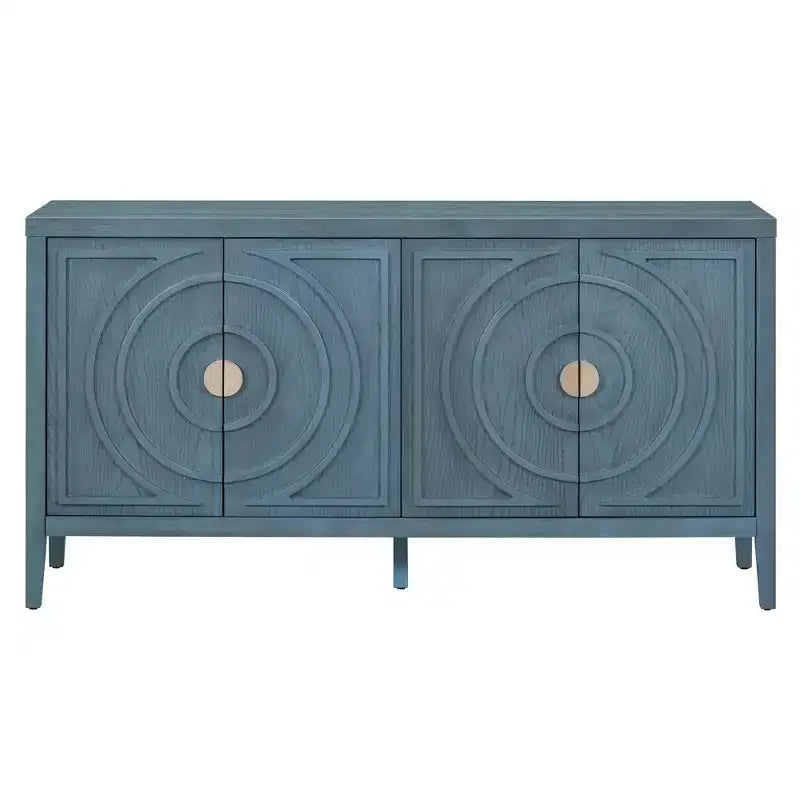 Hostack Buffet Credenza con Ante Scanalate Circolari e Maniglie Rotonde per Sala da Pranzo e Soggiorno, Blu Antico