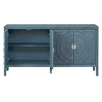 Hostack Buffet Credenza con Ante Scanalate Circolari e Maniglie Rotonde per Sala da Pranzo e Soggiorno, Blu Antico