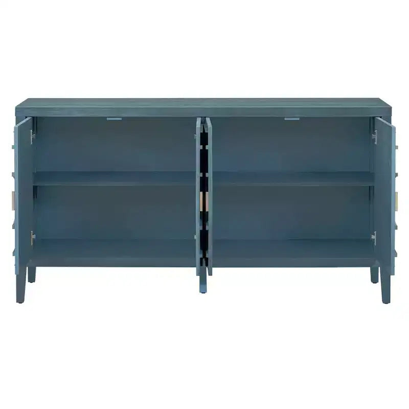 Hostack Buffet Credenza con Ante Scanalate Circolari e Maniglie Rotonde per Sala da Pranzo e Soggiorno, Blu Antico