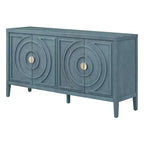 Hostack Buffet Credenza con Ante Scanalate Circolari e Maniglie Rotonde per Sala da Pranzo e Soggiorno, Blu Antico