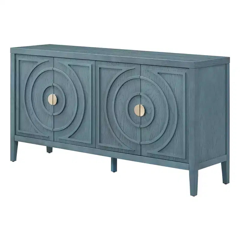 Hostack Buffet Credenza con Ante Scanalate Circolari e Maniglie Rotonde per Sala da Pranzo e Soggiorno, Blu Antico