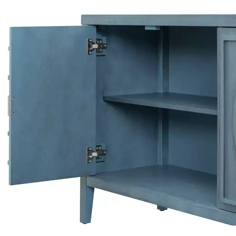 Hostack Buffet Credenza con Ante Scanalate Circolari e Maniglie Rotonde per Sala da Pranzo e Soggiorno, Blu Antico
