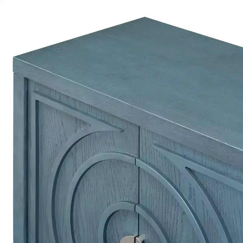 Hostack Buffet Credenza con Ante Scanalate Circolari e Maniglie Rotonde per Sala da Pranzo e Soggiorno, Blu Antico