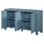 Hostack Credenza/Buffet a 4 Ante Stile Rustico con Ripiani Regolabili per Sala da Pranzo e Cucina, Blu Navy