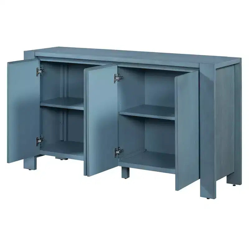 Hostack Credenza/Buffet a 4 Ante Stile Rustico con Ripiani Regolabili per Sala da Pranzo e Cucina, Blu Navy