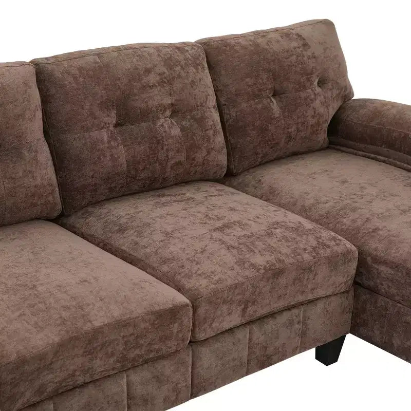 Divano Sezionale a U in Ciniglia Ultra-Morbido Polibi con Doppia Chaise Longue