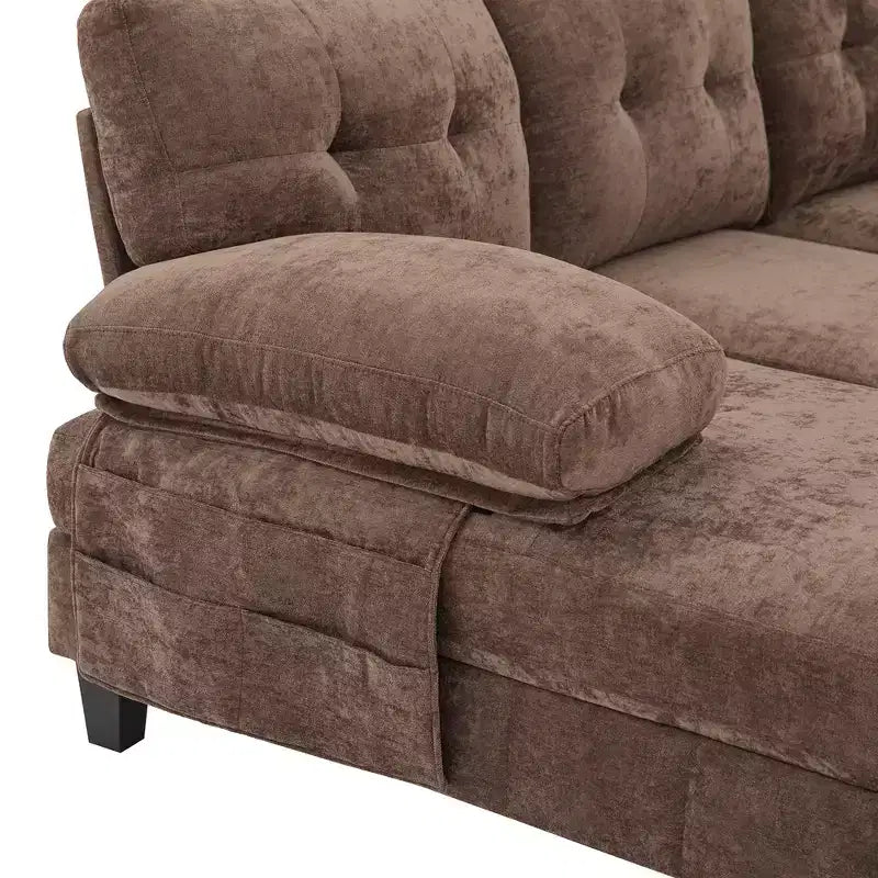 Divano Sezionale a U in Ciniglia Ultra-Morbido Polibi con Doppia Chaise Longue