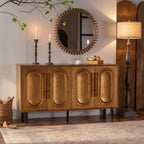 ModernLuxe Madia Credenza con 4 Ante, Tavolo Consolle in Legno con Ripiano Regolabile, Marrone - ModernLuxe