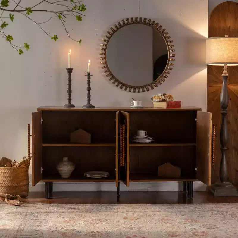 ModernLuxe Madia Credenza con 4 Ante, Tavolo Consolle in Legno con Ripiano Regolabile, Marrone - ModernLuxe