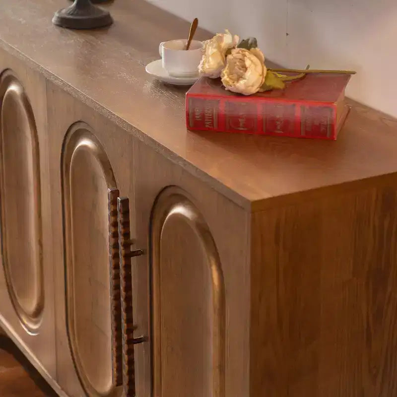 ModernLuxe Madia Credenza con 4 Ante, Tavolo Consolle in Legno con Ripiano Regolabile, Marrone - ModernLuxe