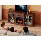 Acekool 67 Electric Fireplace TV Stand, Gray Media Console with Mantel & Cabinets, 18 Remote Fireplace Insert, Entertainment Center