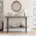 GustoWave Console Table, 43" Tavolo da Ingresso con Contenitore, Tavolino da Divano a 2 Livelli con Struttura in Metallo e MDF, Tavolo Dietro il Divano - Grigio Rustico