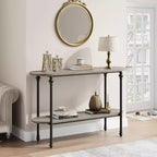 GustoWave Console Table, 43" Tavolo da Ingresso con Contenitore, Tavolino da Divano a 2 Livelli con Struttura in Metallo e MDF, Tavolo Dietro il Divano - Grigio Rustico