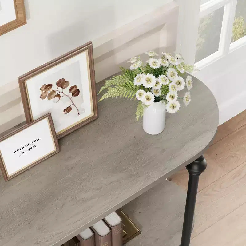 GustoWave Console Table, 43" Tavolo da Ingresso con Contenitore, Tavolino da Divano a 2 Livelli con Struttura in Metallo e MDF, Tavolo Dietro il Divano - Grigio Rustico
