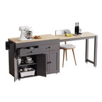 Isola da Cucina da 189 cm con Tavolo da Pranzo Estensibile, Carrello con 4 Armadietti, 2 Cassetti, Porta Spezie, Ripiani Regolabili