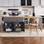 Isola da Cucina da 189 cm con Tavolo da Pranzo Estensibile, Carrello con 4 Armadietti, 2 Cassetti, Porta Spezie, Ripiani Regolabili
