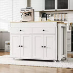 Isola da Cucina da 189 cm con Tavolo da Pranzo Estensibile, Carrello con 4 Armadietti, 2 Cassetti, Porta Spezie, Ripiani Regolabili