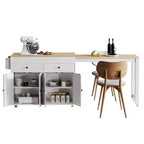 Isola da Cucina da 189 cm con Tavolo da Pranzo Estensibile, Carrello con 4 Armadietti, 2 Cassetti, Porta Spezie, Ripiani Regolabili