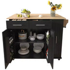 Isola da cucina con anta a ribalta, carrello multiuso con organizer estraibile a 3 livelli, ripiano interno, carrello su ruote con portasalviette e 2 cassetti