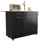 Isola da cucina con anta a ribalta, carrello multiuso con organizer estraibile a 3 livelli, ripiano interno, carrello su ruote con portasalviette e 2 cassetti