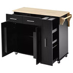 Isola da cucina con anta a ribalta, carrello multiuso con organizer estraibile a 3 livelli, ripiano interno, carrello su ruote con portasalviette e 2 cassetti