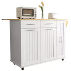 Isola da cucina con anta a ribalta, carrello multiuso con organizer estraibile a 3 livelli, ripiano interno, carrello su ruote con portasalviette e 2 cassetti