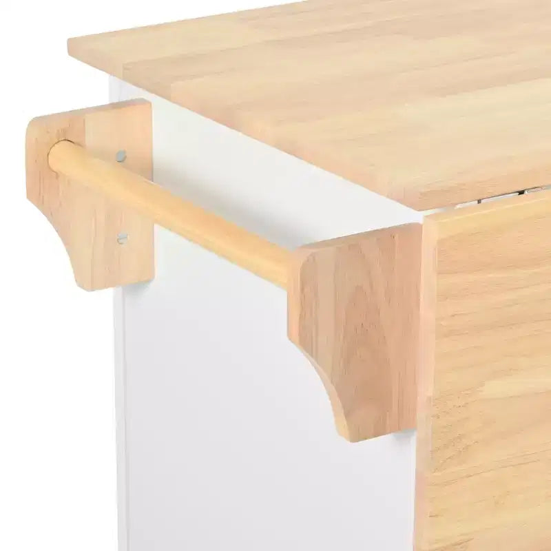Isola da cucina con anta a ribalta, carrello multiuso con organizer estraibile a 3 livelli, ripiano interno, carrello su ruote con portasalviette e 2 cassetti