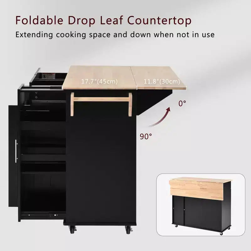 Isola da cucina con anta a ribalta, carrello multiuso con organizer estraibile a 3 livelli, ripiano interno, carrello su ruote con portasalviette e 2 cassetti