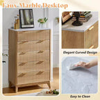 AMERLIFE Comodino con Cassetti Scanalati e Top in Finto Marmo, Cassettiera Ampia per Camera da Letto, Soggiorno, Corridoio, Ingresso