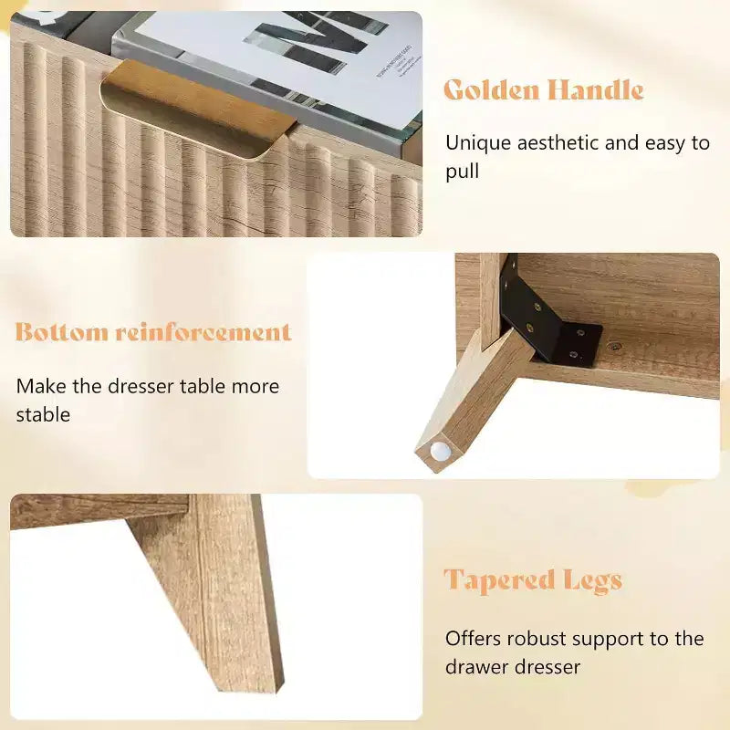 AMERLIFE Comodino con Cassetti Scanalati e Top in Finto Marmo, Cassettiera Ampia per Camera da Letto, Soggiorno, Corridoio, Ingresso