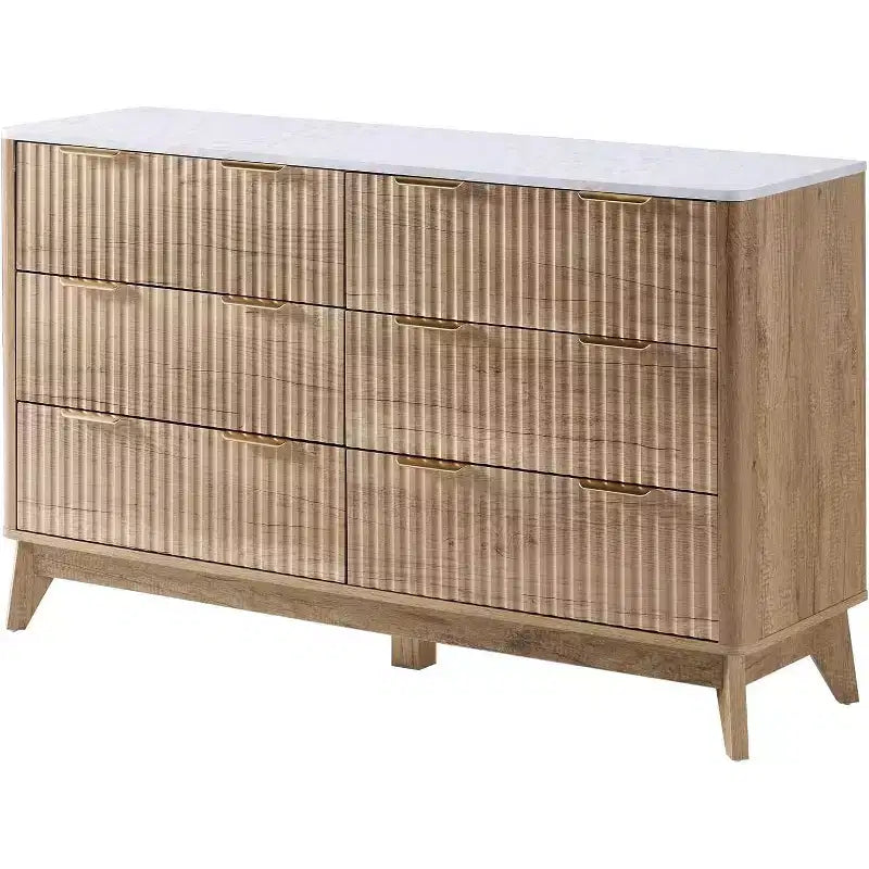 AMERLIFE Comodino con Cassetti Scanalati e Top in Finto Marmo, Cassettiera Ampia per Camera da Letto, Soggiorno, Corridoio, Ingresso